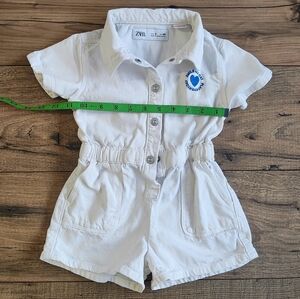 ZARA White Cotton Short Sleeve Romper with Blue Heart Patch
